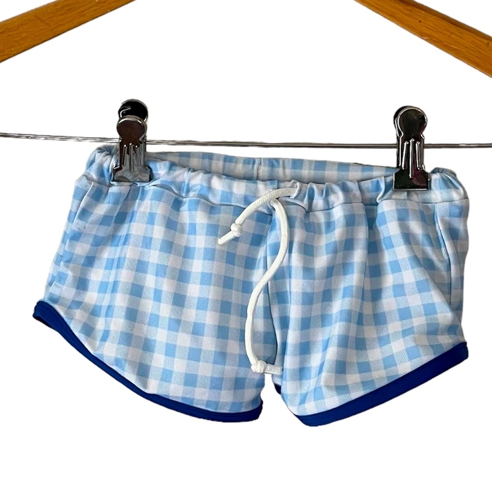 Little Lamb & Co. Blue/White Checkered Euro Style Swim Trunks Size 4T